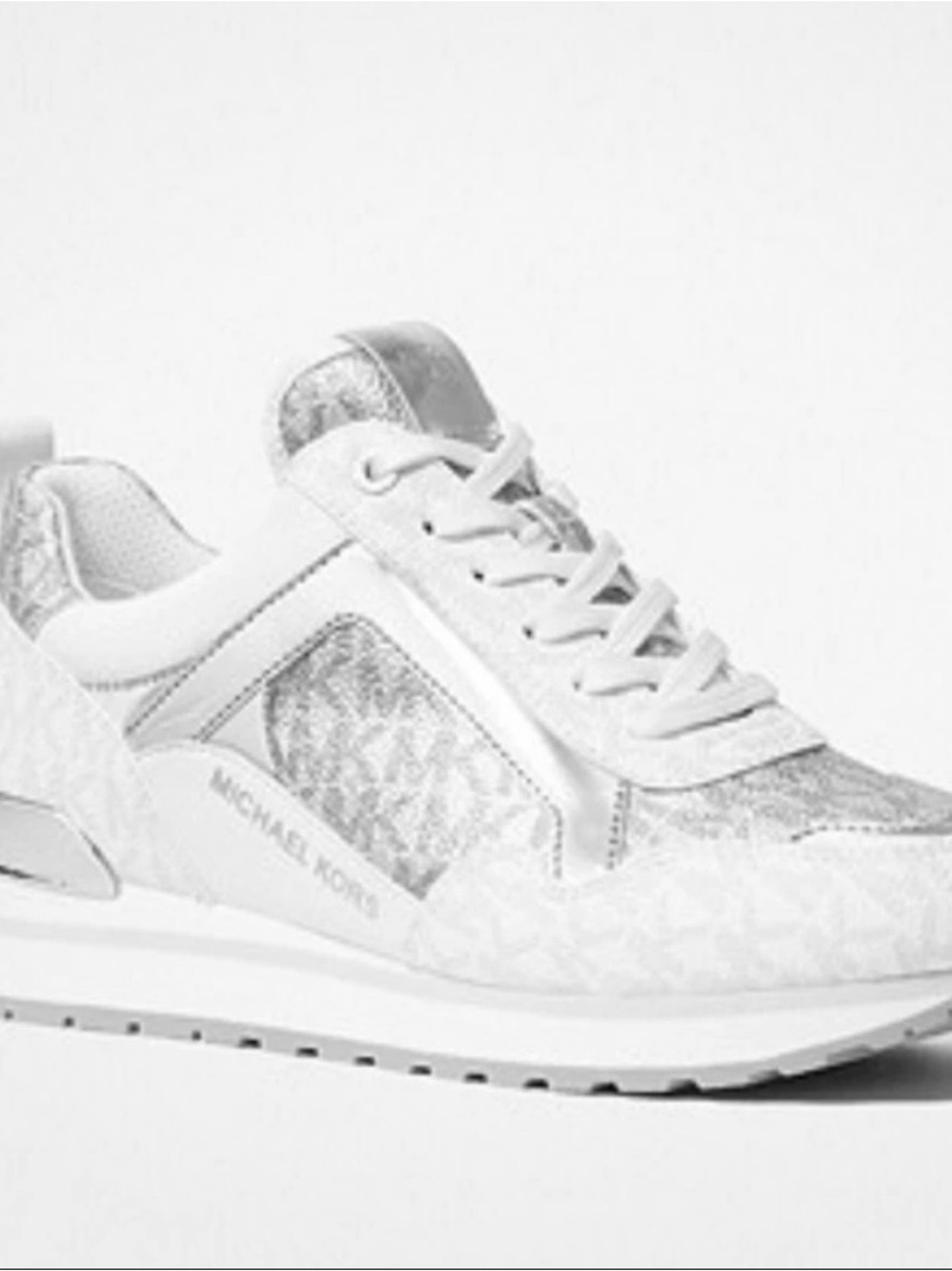 Michael Kors White and Silver Accent Logo Sneakers